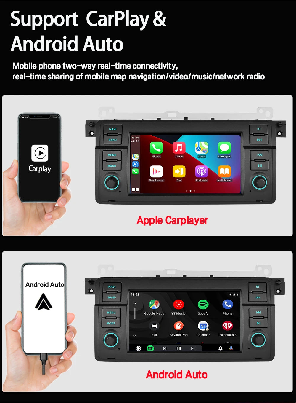 LELV FM RDS car video GPS Navigation for for BMW E46 WIFI 4G split-screen auto radio carplay