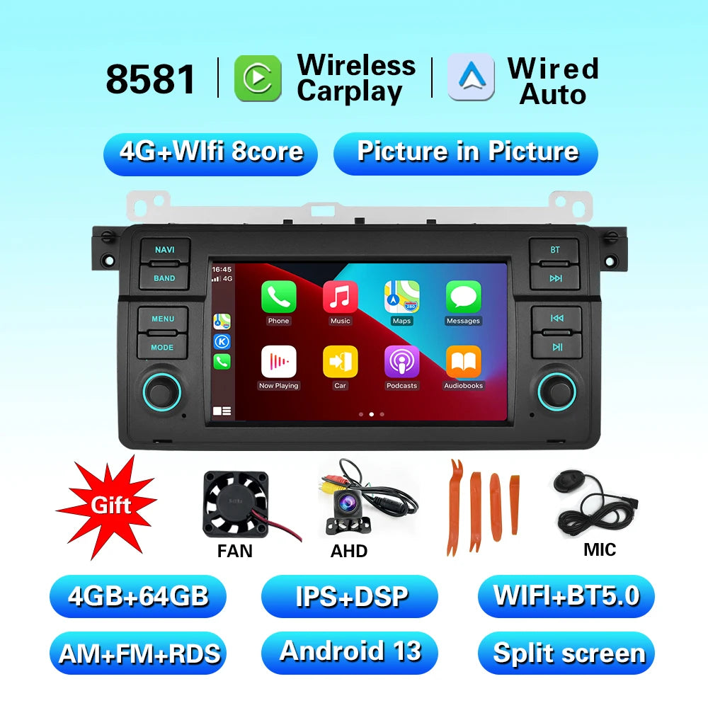 LELV FM RDS car video GPS Navigation for for BMW E46 WIFI 4G split-screen auto radio carplay