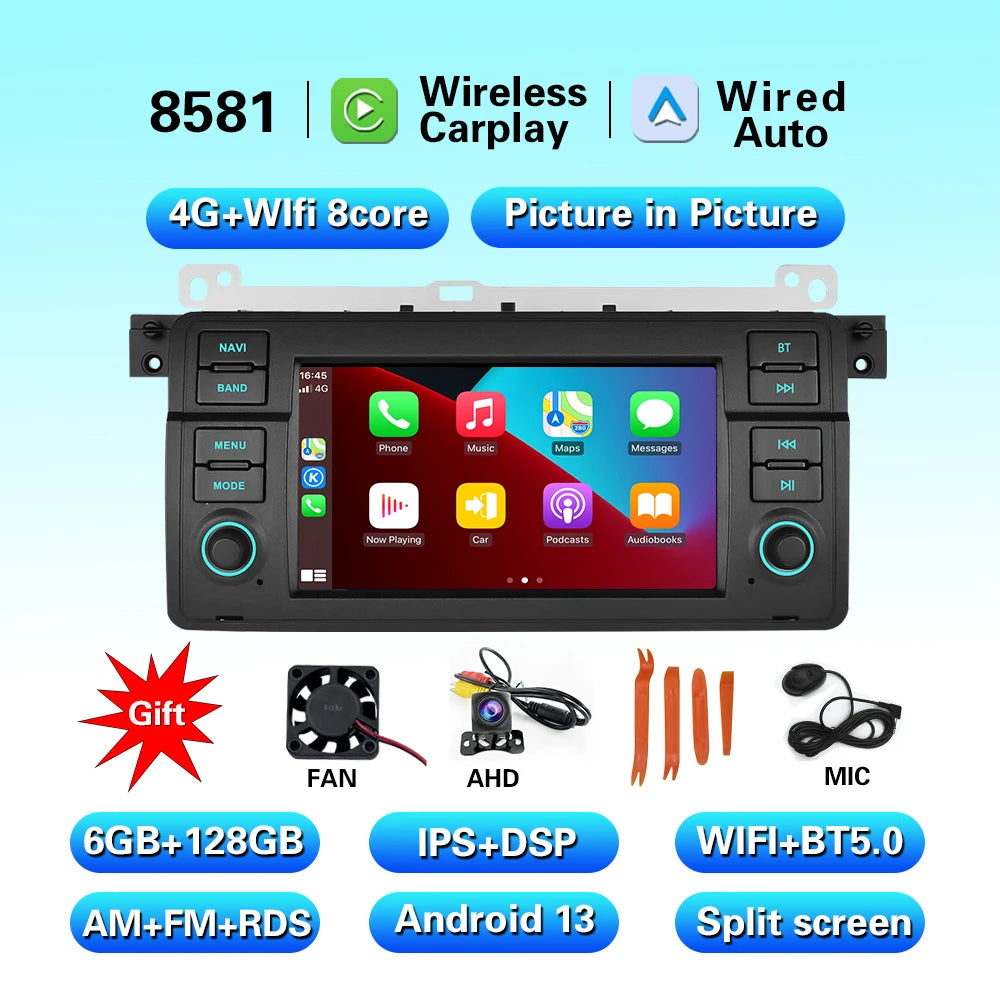 LELV FM RDS car video GPS Navigation for for BMW E46 WIFI 4G split-screen auto radio carplay