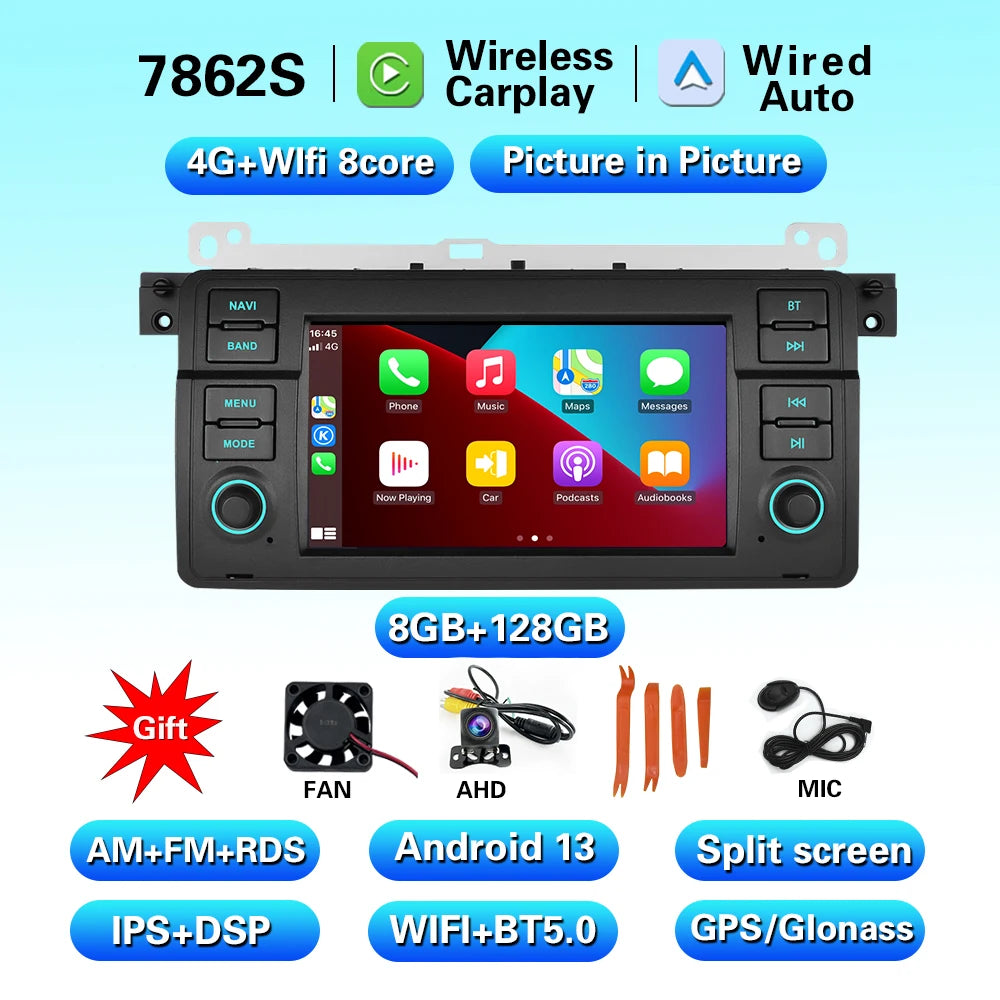 LELV FM RDS car video GPS Navigation for for BMW E46 WIFI 4G split-screen auto radio carplay