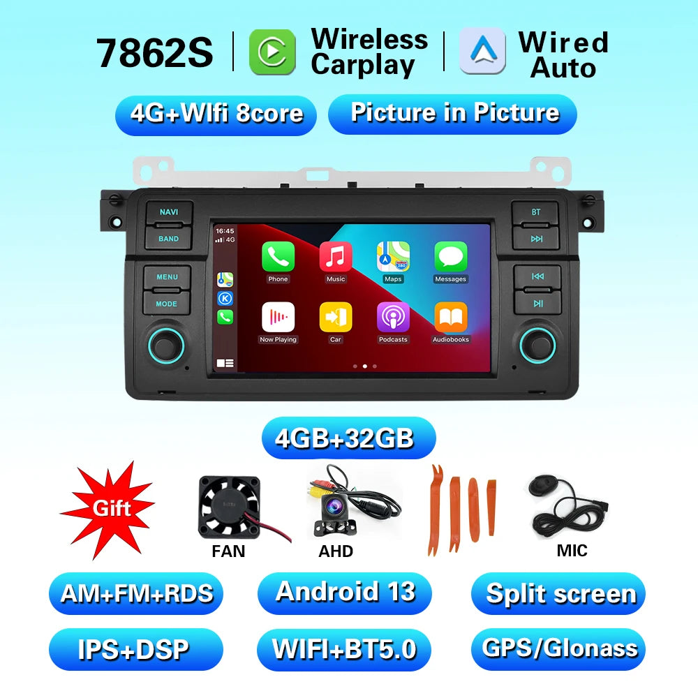 LELV FM RDS car video GPS Navigation for for BMW E46 WIFI 4G split-screen auto radio carplay