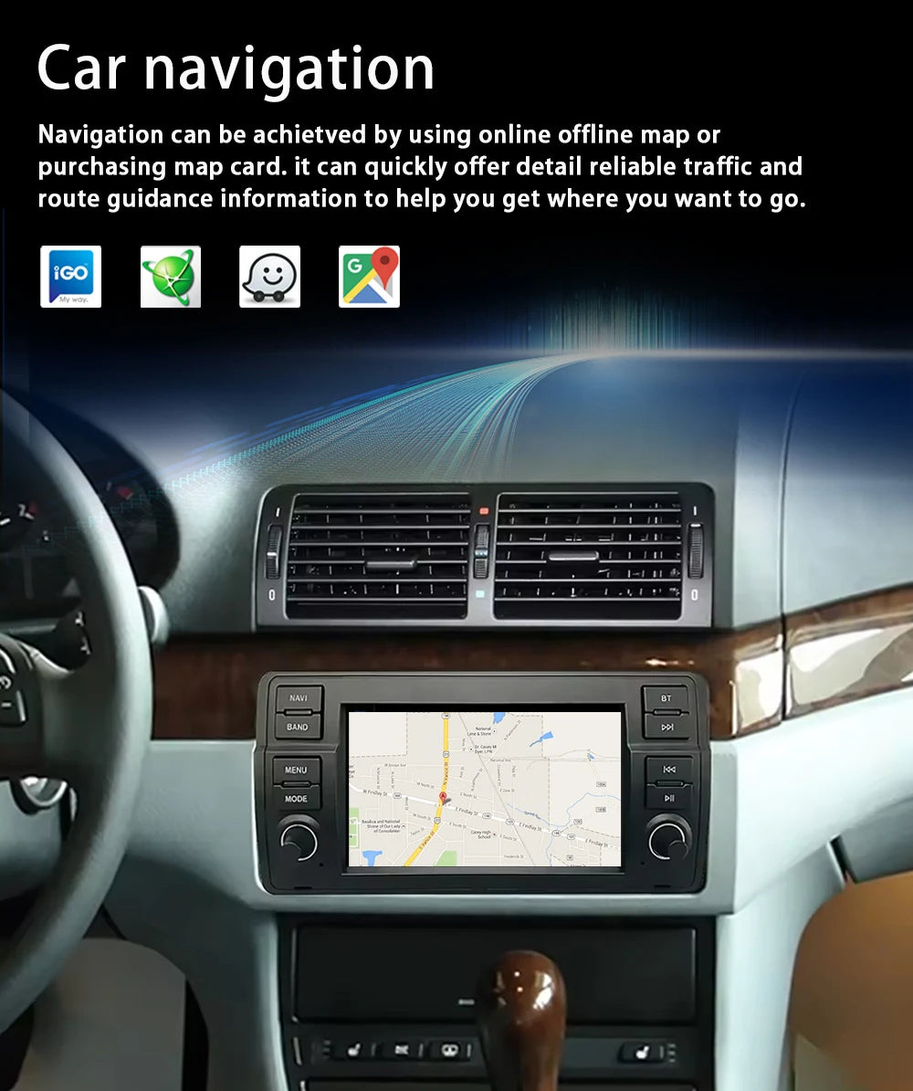 LELV FM RDS car video GPS Navigation for for BMW E46 WIFI 4G split-screen auto radio carplay