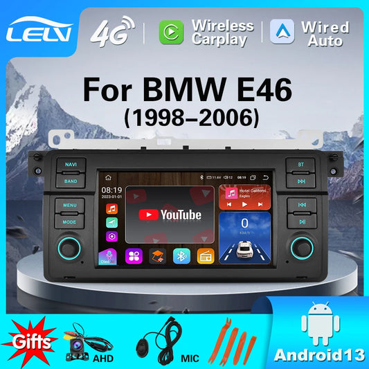 LELV FM RDS car video GPS Navigation for for BMW E46 WIFI 4G split-screen auto radio carplay