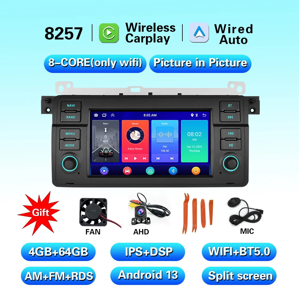 LELV FM RDS car video GPS Navigation for for BMW E46 WIFI 4G split-screen auto radio carplay