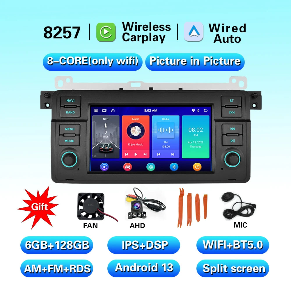 LELV FM RDS car video GPS Navigation for for BMW E46 WIFI 4G split-screen auto radio carplay