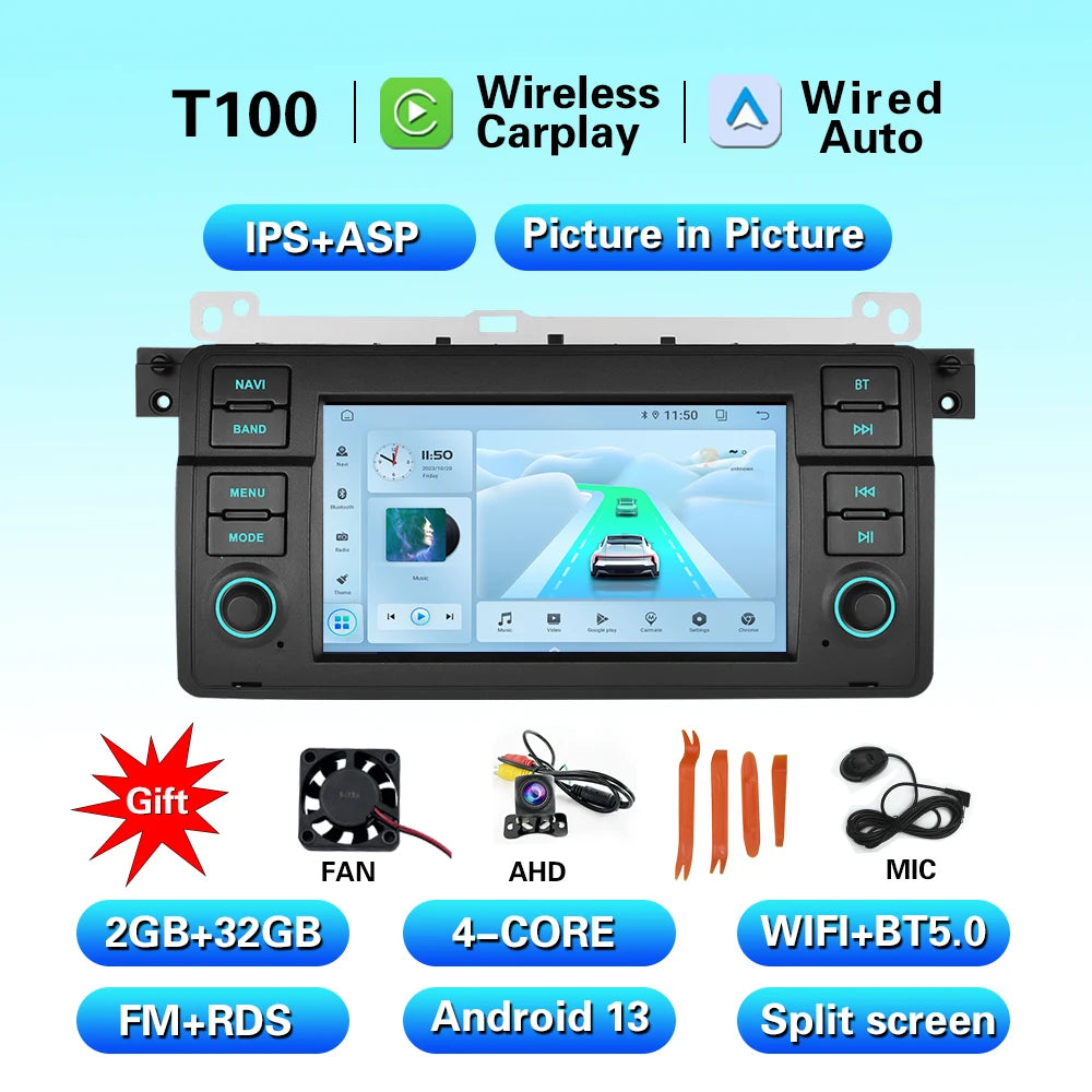 LELV FM RDS car video GPS Navigation for for BMW E46 WIFI 4G split-screen auto radio carplay